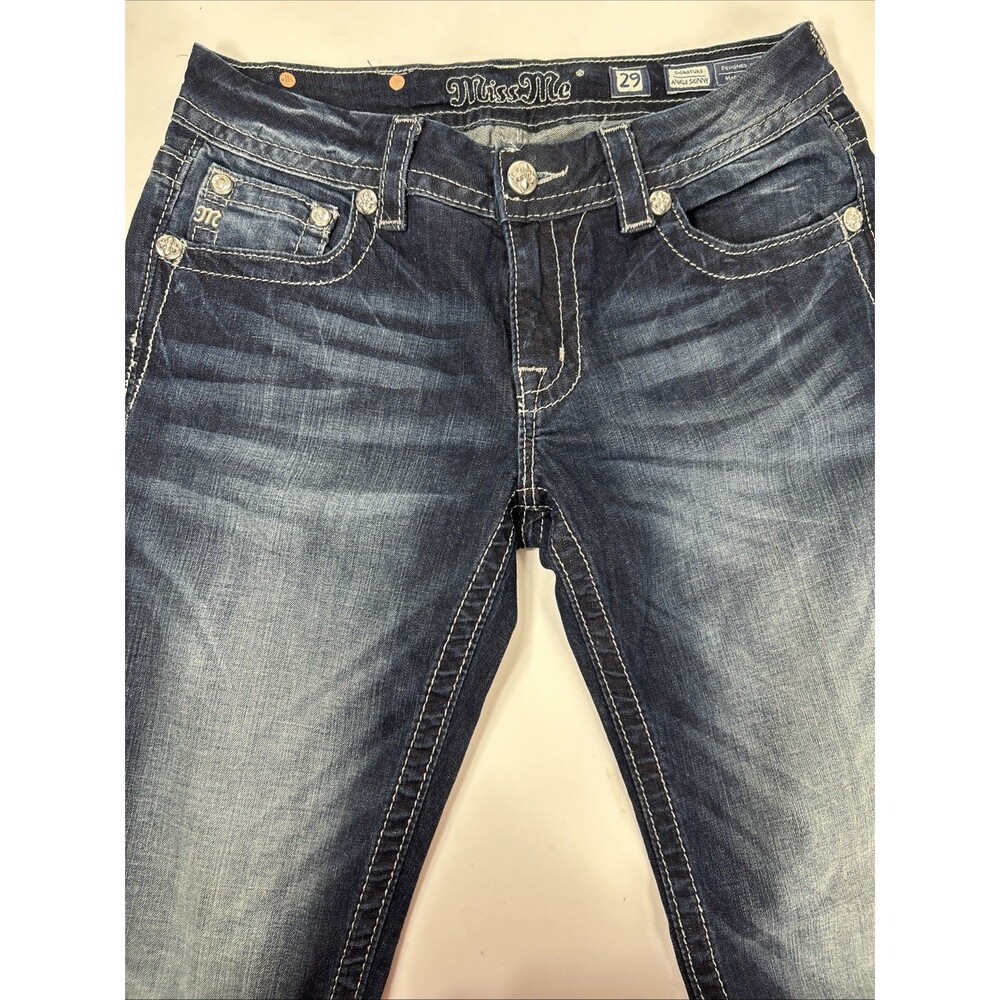 Miss Me Y2K Jeans Ankle Skinny Sz 29 Dark Wash Denim Embellished Distressed - Picture 4 of 9